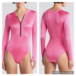 Betsey Johnson Long Sleeve One Piece Swimsuit Pink S